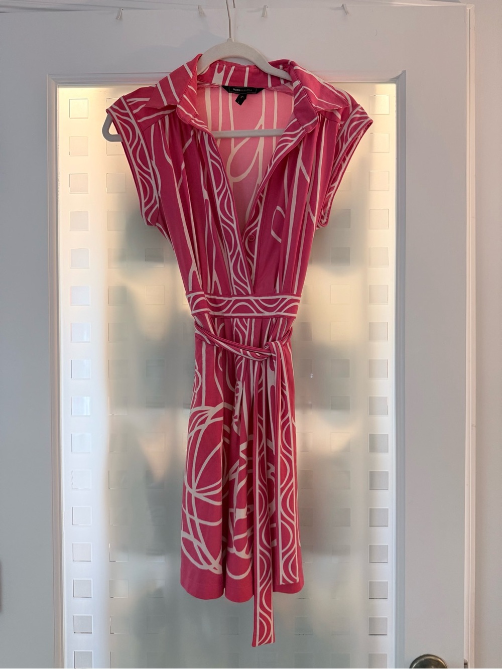 BCBG Pink Wrap Dress with White Abstract Print